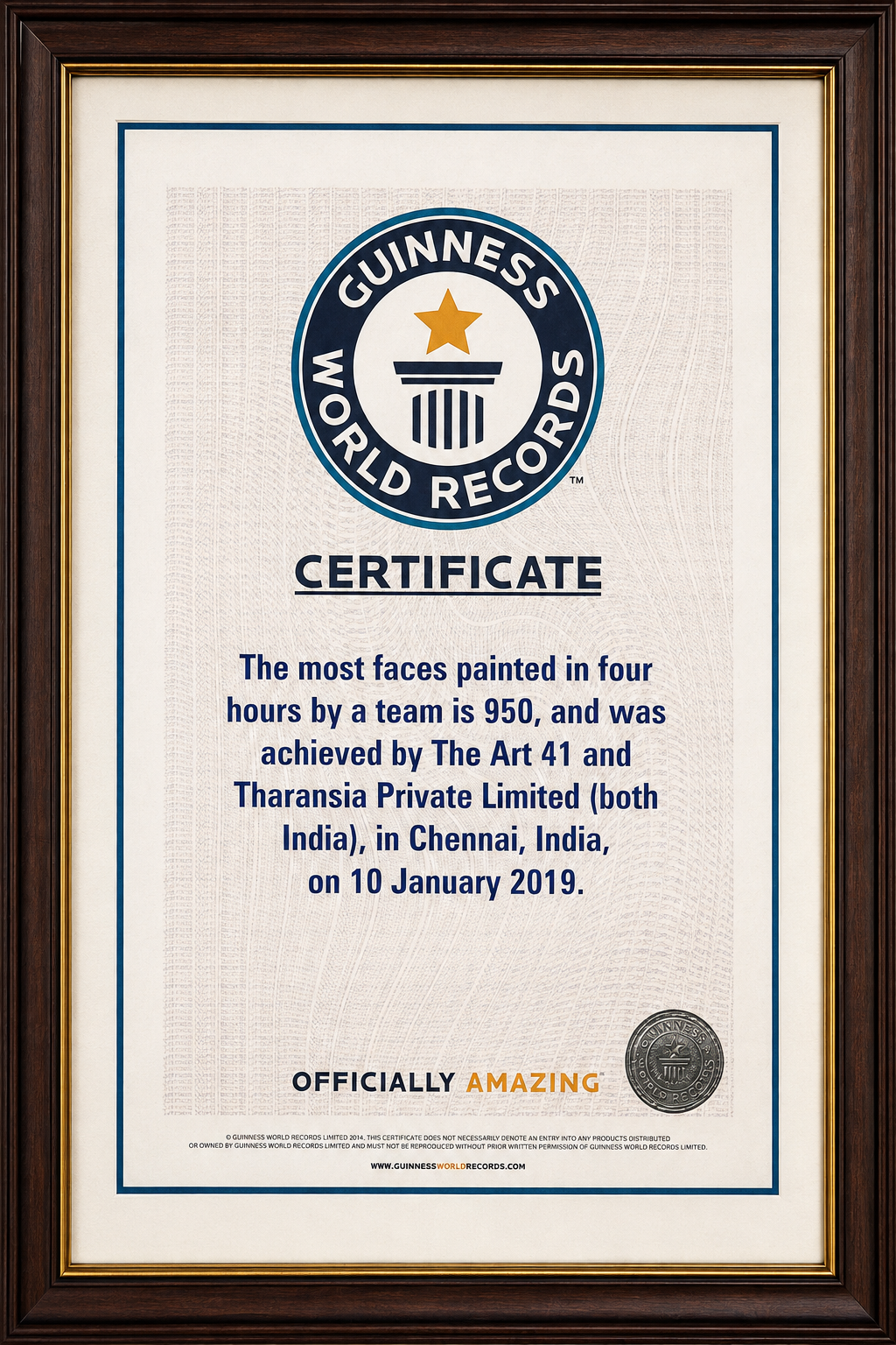 Guinness World Records Certificate