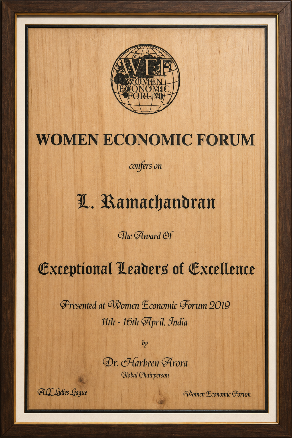 Women Economic Forum Exceptional Leaders of Excellence Award